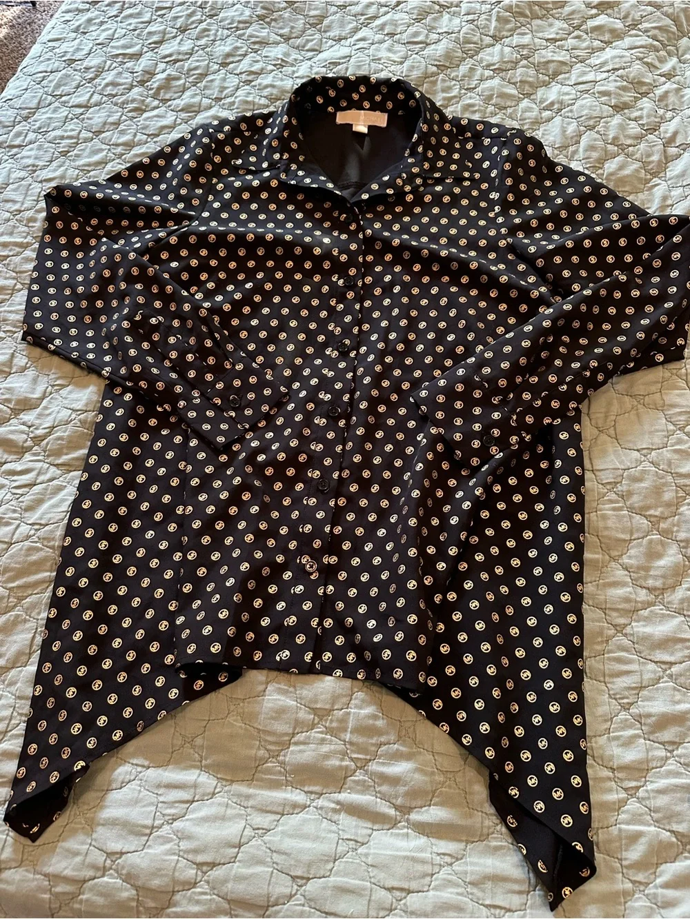 Michael Kors Black Button-Down Shirt with Cream Dot Pattern